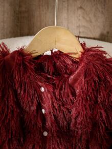 SHEIN Glamorique Kids Baby Girl Toddler Autumn/Winter Versatile Thick Warm Plush Shawl Jacket, Fashion For Party, Birthday, Christmas, New Year, Halloween Events, Wine Red - Burgundy - View 5