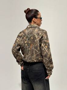 StreetHx Sudadera con media cremallera, cuello caído y manga larga con estampado de hojas vintage, estilo callejero adecuado para otoño/invierno, parte superior de manga larga