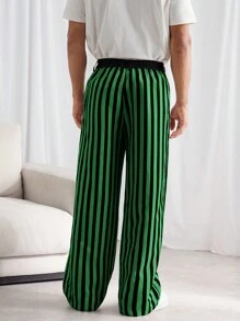 Manfinity VCAY Men Woven Loose Straight Casual Pants, Mid-Rise, Relaxed Fit, For Daily Wear, Fall - Dark Green - View 6