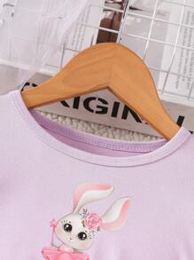Cute Cartoon Rabbit Print Round Neck Long Sleeve Mesh Girl Dress