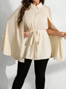 SHEIN Unity Blusa informal elegante con cuello de bufanda y cintura ceñida para uso diario, color albaricoque - Albaricoque - Ver 3