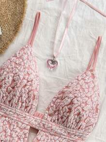 Soleia 夏季性感 V 领花卉印花 A 字形露背吊带裙 - 粉色 - 查看 4