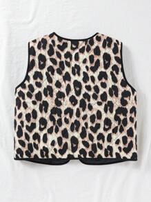 SHEIN VCAY 女士休闲前系带豹纹印花加垫背心，冬季女装，保暖，冬季服装，女士夹克