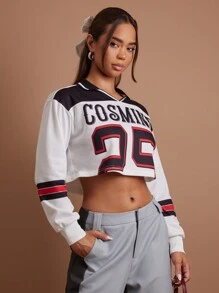 COSMINA Women's Casual V-Neck Loose Crop Sweatshirt