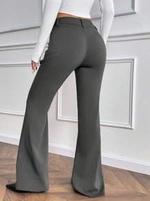 Almamuse 女士时尚低腰喇叭裤，深灰色，TR斜纹布，秋冬