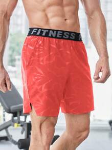 GymBeat 男友风男士纯色拼布字母印花口袋休闲运动短裤 - 橘色 - 查看 3