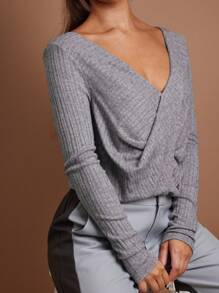 COSMINA Women V-Neck Long Sleeve Plain T-Shirt, Casual For Daily Wear - Grey - View 5