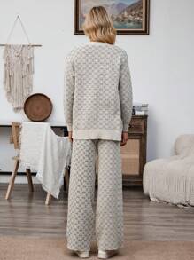 EMERY ROSE 2pcs Women Jacquard Cardigan And Pants Set