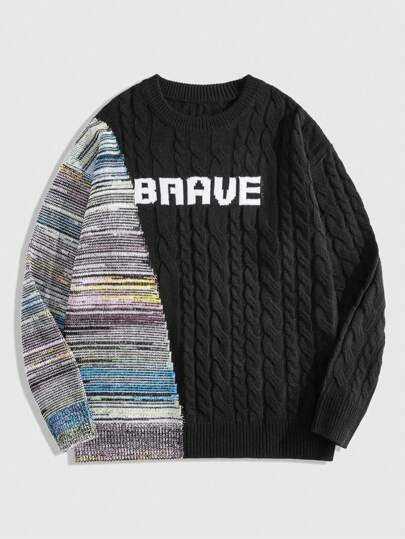 Prep كنزة صوفية كنزة قبعة محبوكة كاجوال يومية بنمط الأحرف ، خريف/شتاء