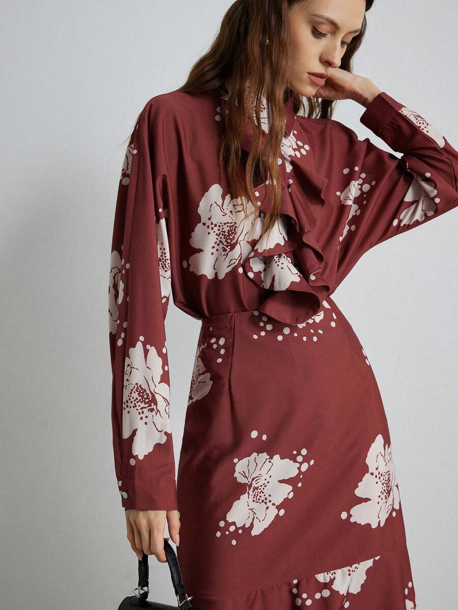 Aveloria Modichic 2pcs Set: Design With Ruffle Collar Shirt And Skirt Holiday Party Clothes  - Multicolor - View 1