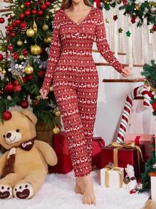 Christmas Pattern Women Pajama Jumpsuit - Multicolor - View 5