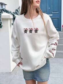 Jouncy Women Casual Gingerbread Print Loose Fit Sweatshirt For Autumn, Daily Wear Pullover Fall Outfit