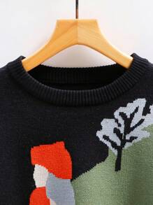 Franclia 2pcs/Set Women Contrast Color Loose Elegant Suit, Autumn Knit Sweater Top And Skirt Sets