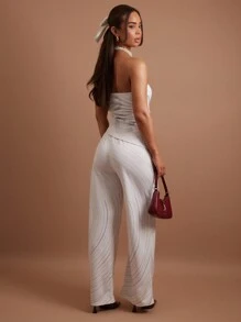 COSMINA 2 件套优雅米色印花女装，适合秋冬季 - 米色 - 查看 2