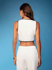 Opulessa Fall And Winter Party Christmas Sexy ElegantSolid Color Woven Cropped Fitted Women Vest Jacket For Vacation