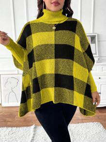 SHEIN Unity Plus Size Plaid Asymmetric Hem Casual Crew Neck Long Sleeve Sweater Knit Pullover Fall Winter - Yellow - View 4