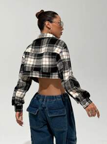 SHEIN Unity Damen Lässig Tägliche Karierte Vordere Knopf Kurze Jacke, Herbst - Verschiedenfarbig - Übersicht 2