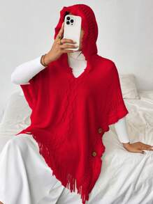 Chiquease Suéter con capucha y dobladillo con flecos de color liso y estilo minimalista casual, para otoño/invierno y ropa de Año Nuevo