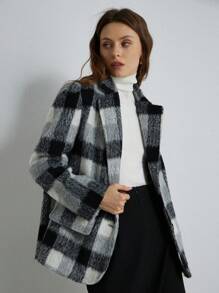 GENKIRA Áo khoác blazer kẻ sọc rộng rãi cho nữ, phong cách Anh cổ điển, áo khoác ngoài thường ngày cao cấp cho mùa thu/đông - Đen và trắng - Xem 5