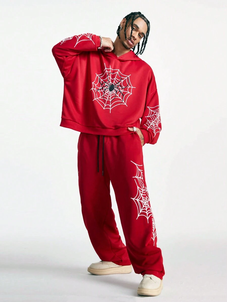 Manfinity VCAY Men's Loose Knit Long Sleeve Sweatshirt Set, For Fall Winter - Red - View 1