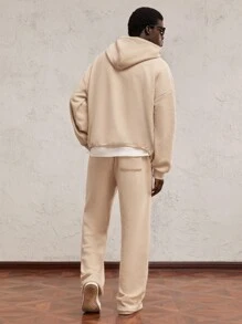 AKNOTIC Party 2pcs/Set Men's Loose Drop Shoulder Knit Casual Sweatshirt & Pants Set, For Fall Winter - Apricot - View 2