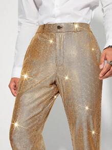 Manfinity BRENVOR Men's Fashion Metallic Gold Knit Casual Pants, Suitable For Banquet And Party