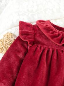 2 件套女婴休闲毛绒面料长裤和长袖舒适保暖家居服睡衣套装、圣诞装、秋装 - 紅色 - 查看 8