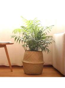 1 件 9 英寸大型手工编织海草花盆篮，适用于室内和室外，复古风格花盆罩，用于家庭花园装饰，可折叠肚皮篮，L 尺寸，情人节装饰，情人节婚礼，生日 - 米色 - 查看 2