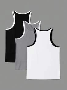 Gym Rark 3pcs Men Solid Color Round Neck Casual Sport Tank Tops Workout Tank Top Pack Basic Basketball Jersey, Gym - Multicolor - View 2