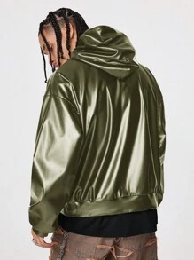 Manfinity RebelGame 1pc Men's Loose Fit Letter Long Sleeve Hoodie, For Fall Winter - Army Green - View 4