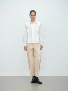 Aalyst Damen 2024 Neue Einfarbige Lässige Gerade Schulterfreie Langarmbluse - Weiss - Übersicht 1