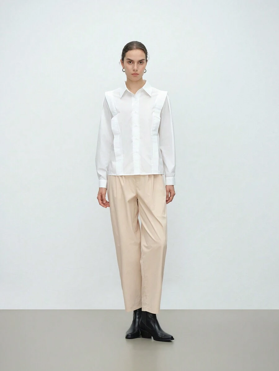 Aalyst Damen 2024 Neue Einfarbige Lässige Gerade Schulterfreie Langarmbluse - Weiss - Übersicht 1