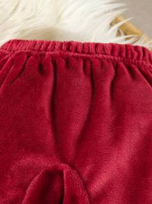 2 件套女婴休闲毛绒面料长裤和长袖舒适保暖家居服睡衣套装、圣诞装、秋装 - 紅色 - 查看 5