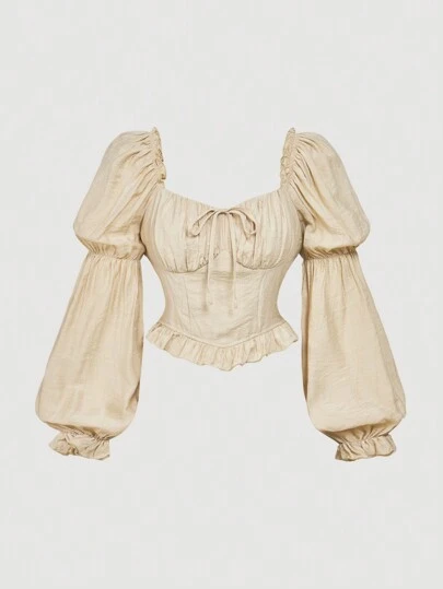 SHEIN MOD 1 pieza Blusa de mujer elegante de unicolor con manga farol, para otoño