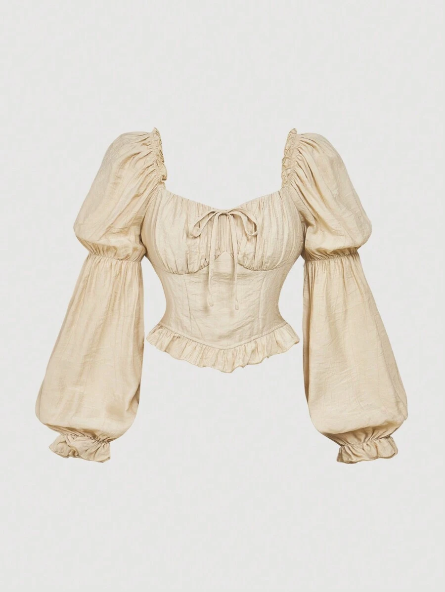 SHEIN MOD 1pc Women's Elegant Solid Color Lantern Sleeve Blouse, Autumn