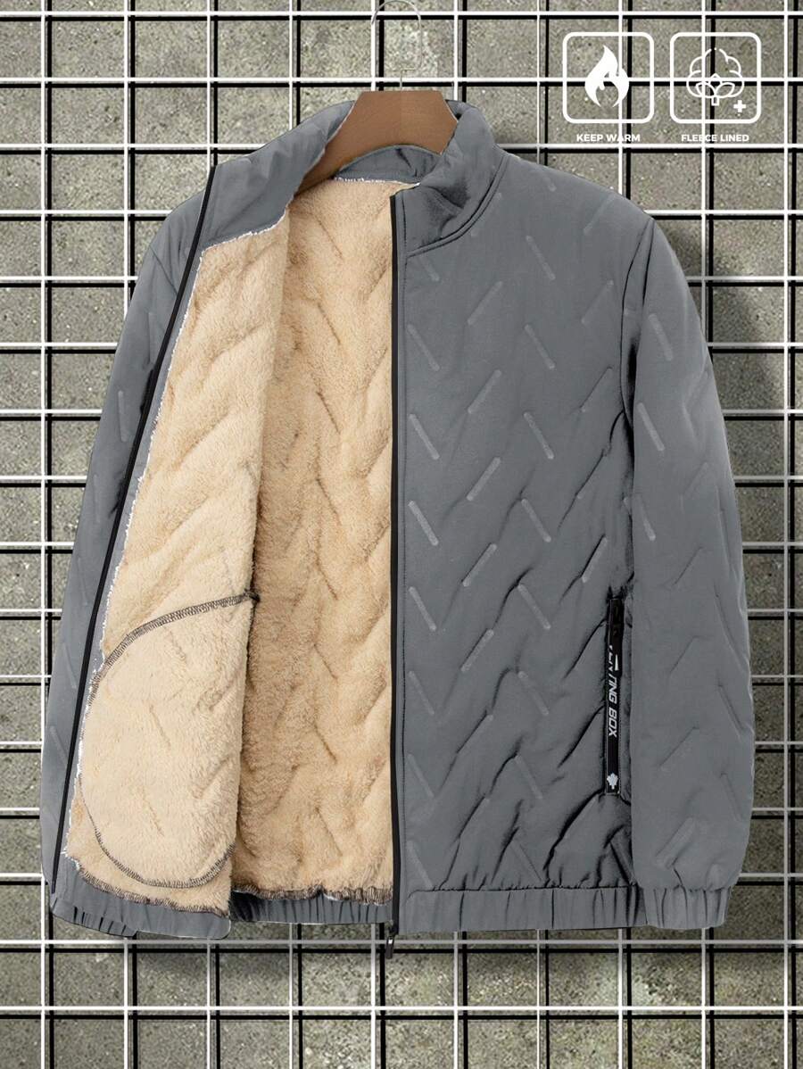 Manfinity Homme Men's Plus Size Casual Solid Color Thermal Lined Padded Coat For Winter - Grey - View 1