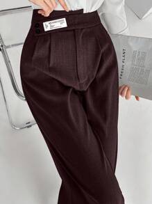 Mulvari Women's Button Decor Pocket Straight Leg Burgundy Winter Business Casual Office Trousers,Perfect For Wedding,Party,Daily,Graduation Fall Cloth Pants - Burgundy - View 3