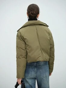 Aalyst Abrigo corto casual de mujer con hombros caídos, unicolor, acolchado, para ropa de invierno