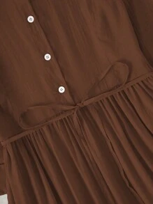 Franclia Váy sơ mi dài tay cài nút màu trơn cho nữ, trang phục Maxi mùa thu, mùa thu cho nữ - màu nâu - Xem 3