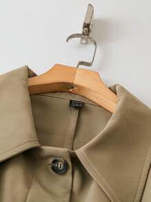 SHEIN LUNE Abrigo de trinchera casual de mujer de manga raglán y cintura con cordón, unicolor - Caqui - Ver 3