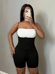 Slaydiva Front Button Short Jumpsuit, Autumn/Winter - Black - View 7
