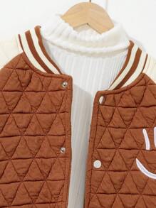 Men's Dad Jacket,Raglan Sleeve Colorblock Long Sleeve Outwear,Autumn,Casual,Graduation,Back-To-School,All Shades Of Brown Thermal Lined Smiling Face - Brown - View 3