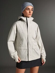 Áo khoác hoodie trơn màu tối giản giản dị - Màu be - Xem 1