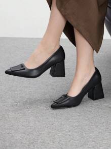 CUCCOO BIZCHIC 女士时尚黑色粗高跟方扣尖头工作浅口鞋秋季新年假期 - 黑色 - 查看 3