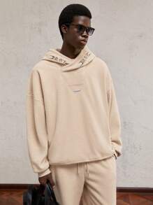 AKNOTIC Party 2pcs/Set Men's Loose Drop Shoulder Knit Casual Sweatshirt & Pants Set, For Fall Winter - Apricot - View 4