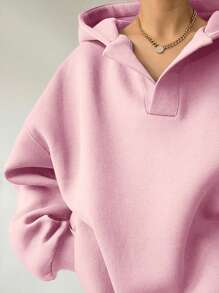 INAWLY Women Letter Print Minimalist Pullover Hoodie, Casual Daily Wear - Pink - View 3