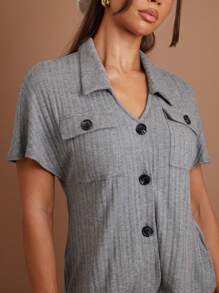 COSMINA Women 2pcs/Set Casual Solid Color Short Sleeve Top And Pants Set, Autumn - Grey - View 6