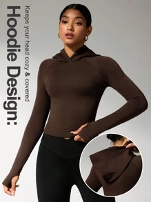Women Solid Color Long Sleeve Simple Hoodie, Casual Daily Wear