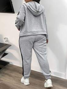 SHEIN LUNE Bộ 2 món áo hoodie và quần nỉ có dây rút màu tương phản cỡ lớn thường ngày - Nhiều màu - Xem 2