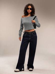 Forever 21 Áo thun dài tay hở vai đơn giản cho nữ - Màu Xám nhạt - Xem 5